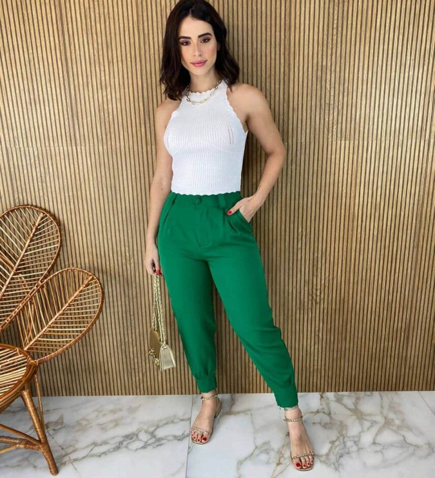Calça Feminina Botão Encapado com Bolsos Verde Fernanda Ramos Store