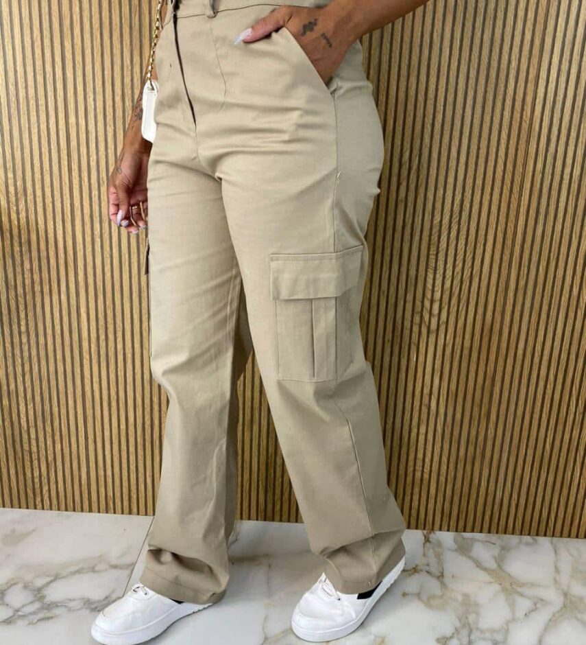 fernandaramosstore com br calca feminina com bolsos cargo caqui 2