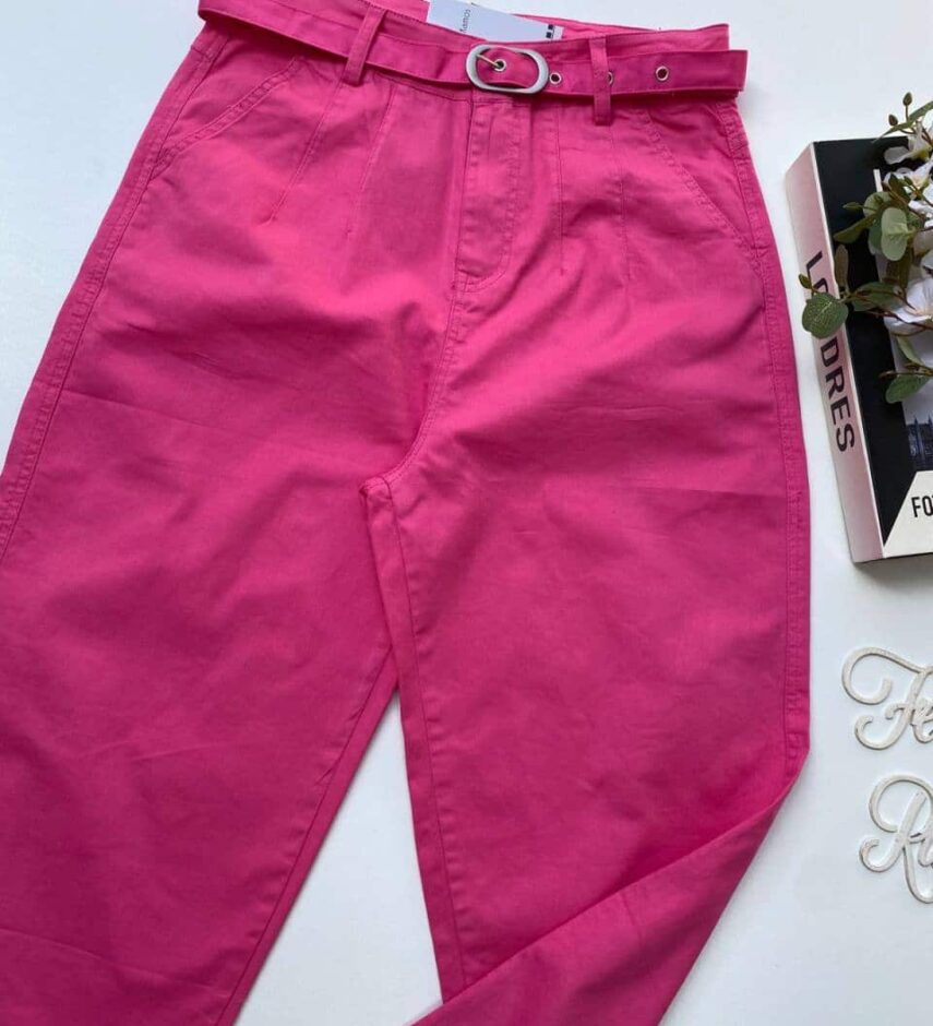 Calça Feminina com Bolsos e Cinto Rosa - Fernanda Ramos Store