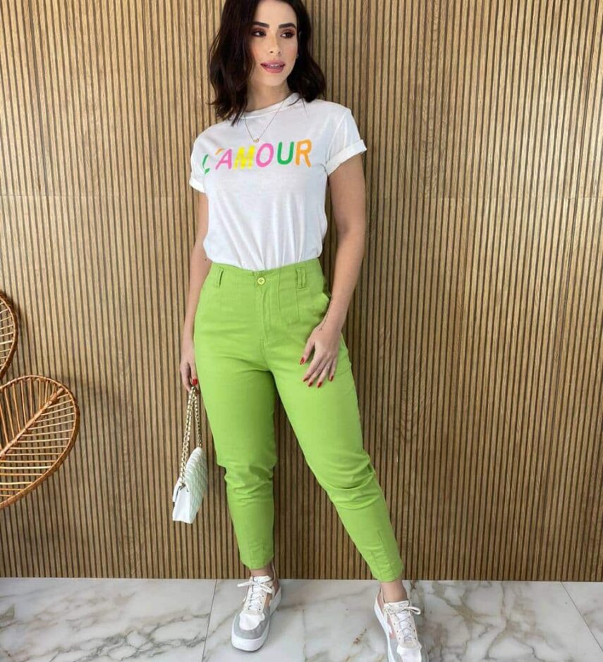 Calça Le Feminina Sarja com Bolsos Verde - Fernanda Ramos Store