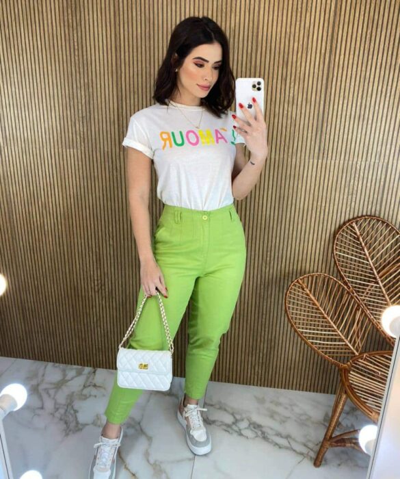 Calça Le Feminina Sarja com Bolsos Verde - Fernanda Ramos Store