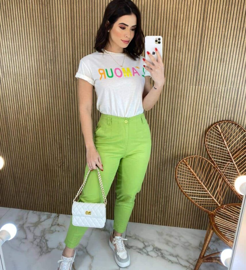 Calça Le Feminina Sarja com Bolsos Verde - Fernanda Ramos Store
