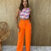 Calça Social Feminina Cintura alta Cargo Laranja - Fernanda Ramos Store