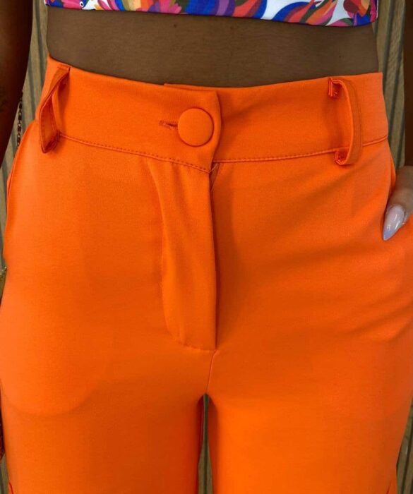 Calça Social Feminina Cintura alta Cargo Laranja - Fernanda Ramos Store