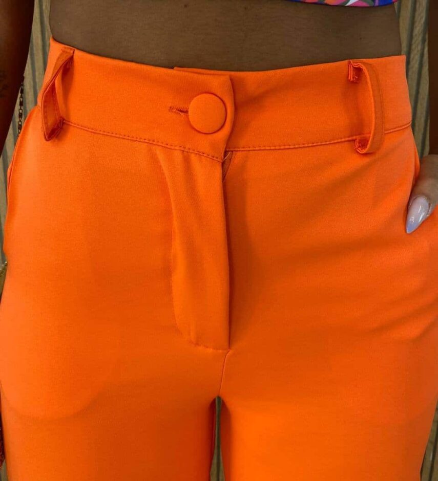 Calça Social Feminina Cintura alta Cargo Laranja - Fernanda Ramos Store