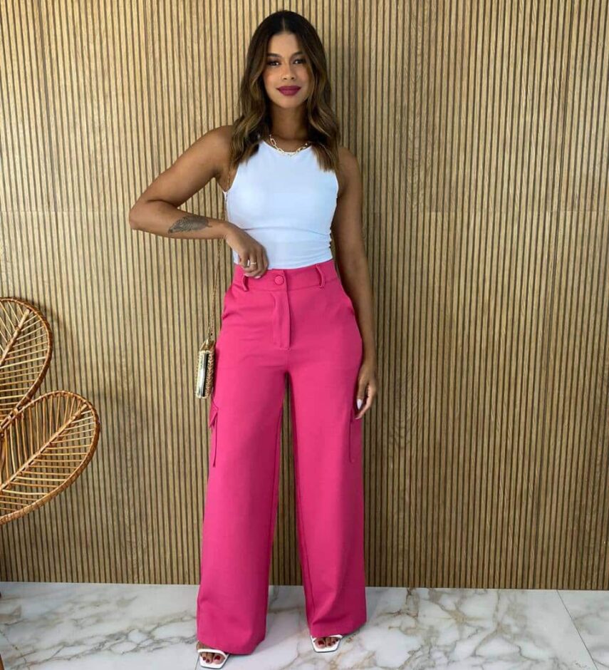 Calça Social Feminina Cintura alta Cargo Pink Fernanda ramos store