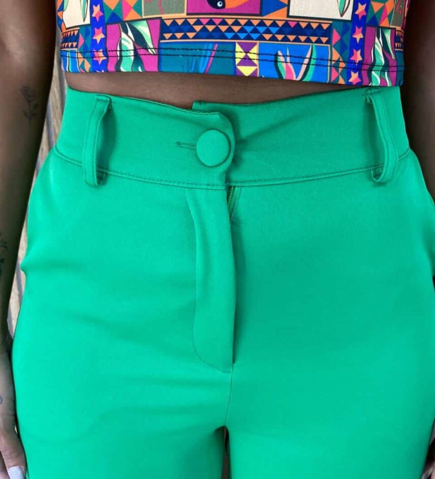 Calça Social Feminina Cintura alta Cargo Verde - Fernanda Ramos Store
