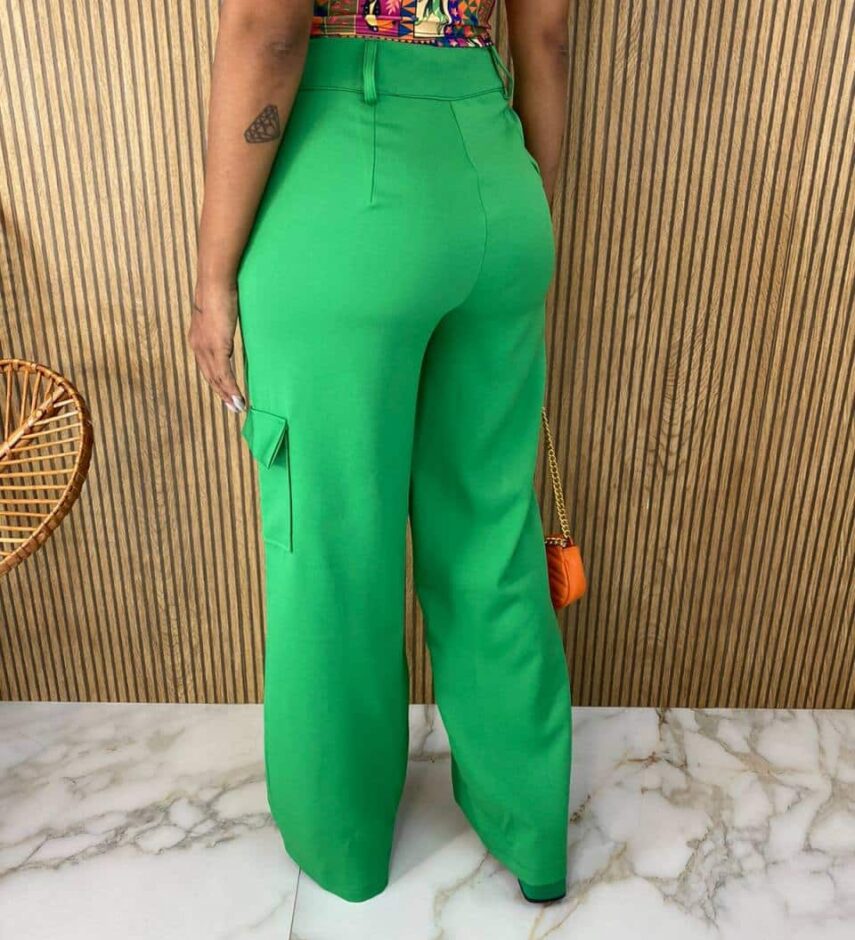 Calça Social Feminina Cintura alta Cargo Verde - Fernanda Ramos Store