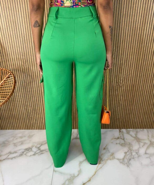 Calça Social Feminina Cintura alta Cargo Verde - Fernanda Ramos Store