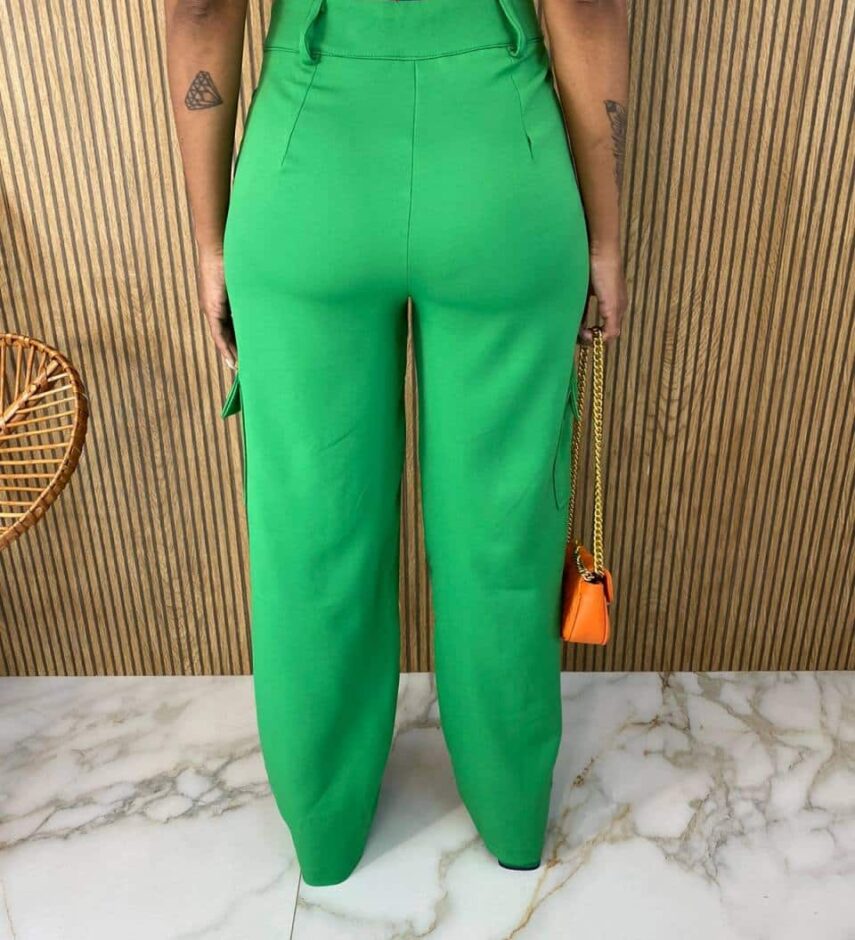 Calça Social Feminina Cintura alta Cargo Verde - Fernanda Ramos Store