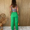 Calça Social Feminina Cintura alta Cargo Verde - Fernanda Ramos Store