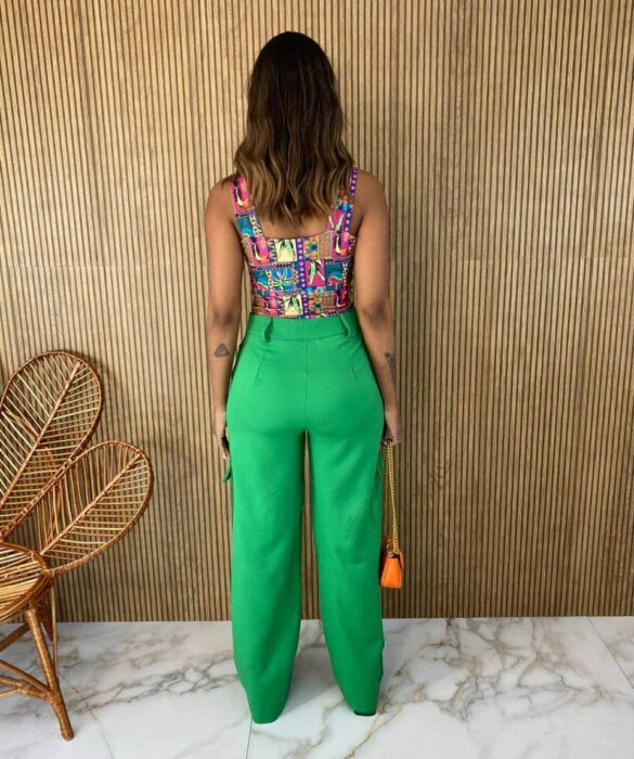 Calça Social Feminina Cintura alta Cargo Verde - Fernanda Ramos Store