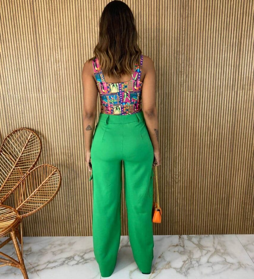 Calça Social Feminina Cintura alta Cargo Verde - Fernanda Ramos Store