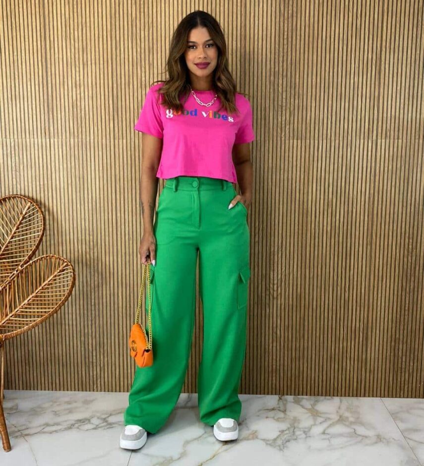 Calça Social Feminina Cintura alta Cargo Verde - Fernanda Ramos Store