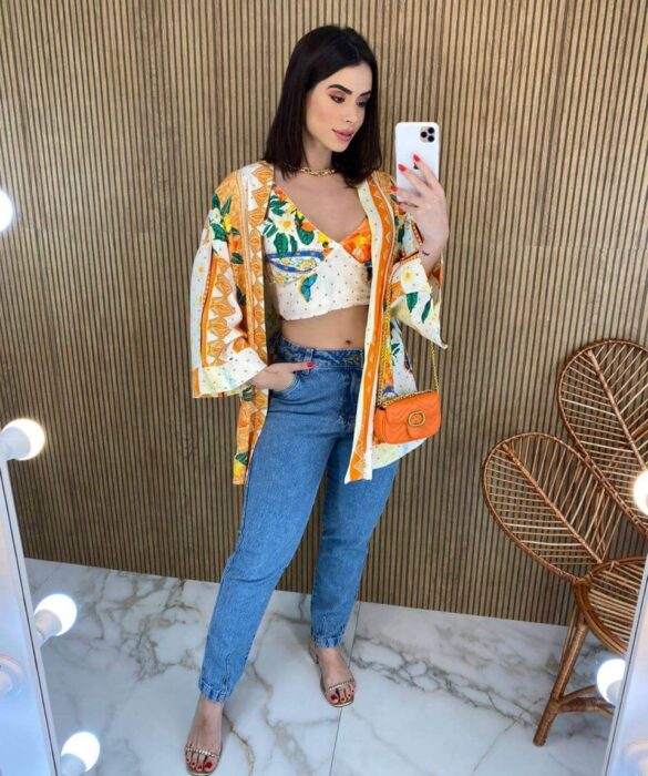 Conjunto Kimono com Cropped sem Bojo Estampado - Fernanda Ramos Store