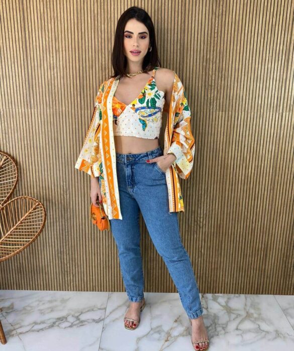 Conjunto Kimono com Cropped sem Bojo Estampado - Fernanda Ramos Store