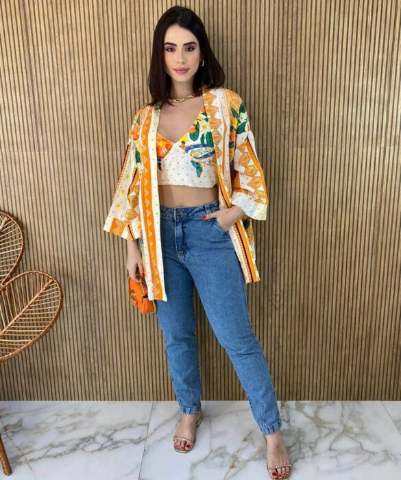 Conjunto Kimono com Cropped sem Bojo Estampado - Fernanda Ramos Store