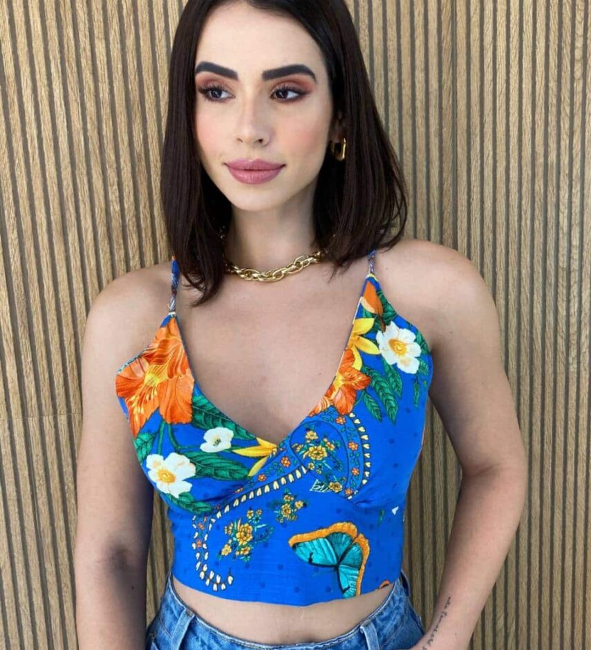Conjunto Kimono com Cropped sem Bojo Estampado Azul - Fernanda Ramos Store