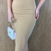 Conjunto Rosa Saia Midi e Cropped sem Bojo Detalhe em lurex Nude - Fernanda Ramos Store