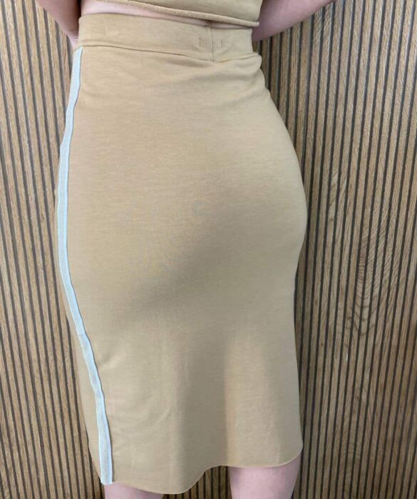 Conjunto Rosa Saia Midi e Cropped sem Bojo Detalhe em lurex Nude - Fernanda Ramos Store