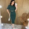 Conjunto Rosa Saia Midi e Cropped sem Bojo Detalhe em lurex Verde - Fernanda Ramos Store