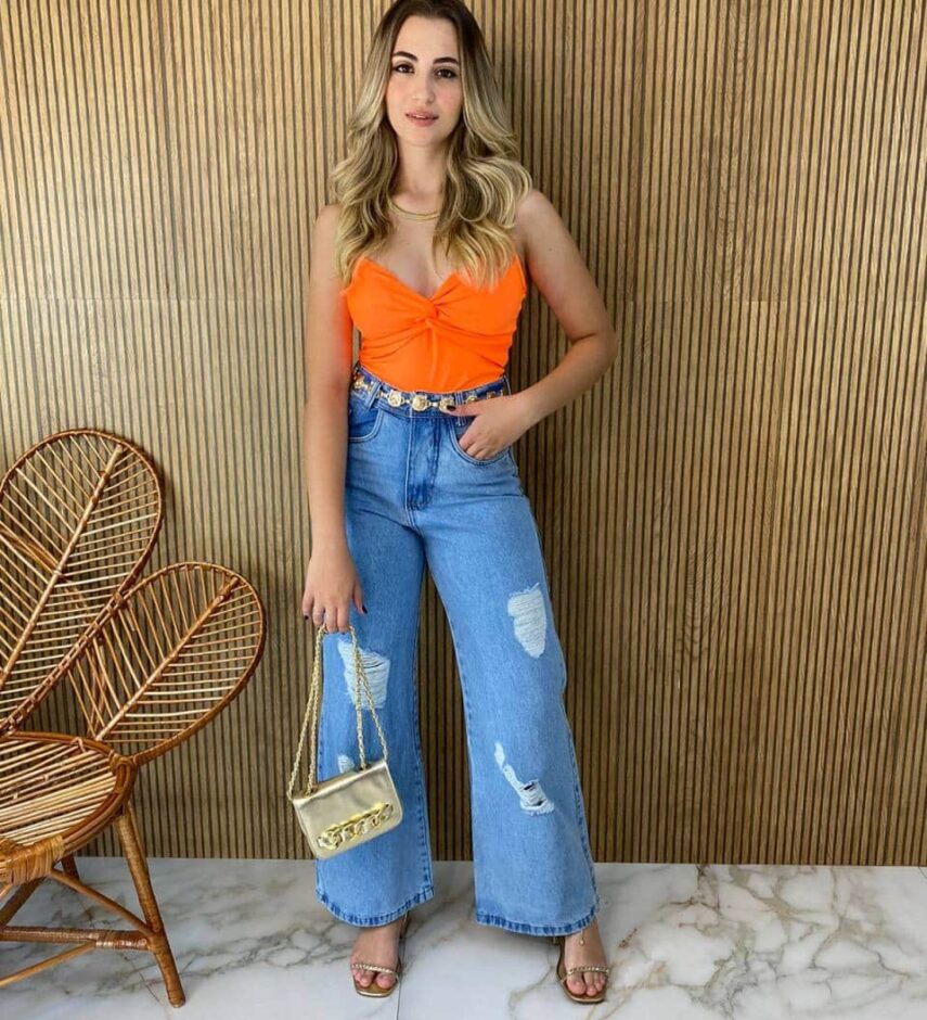 Cropped Feminino Alça Fina com Bojo Laranja Fernanda Ramos Store