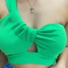 Cropped Feminino Canelado com Bojo e Abertura Nula Manga Verde - Fernanda Ramos Store