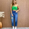 Cropped Feminino Canelado com Bojo e Abertura Nula Manga Verde - Fernanda Ramos Store