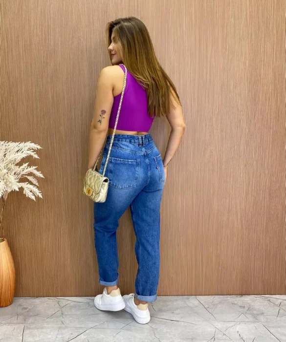 Cropped Feminino Canelado com Bojo Nadador Fúcsia - Fernanda Ramos Store