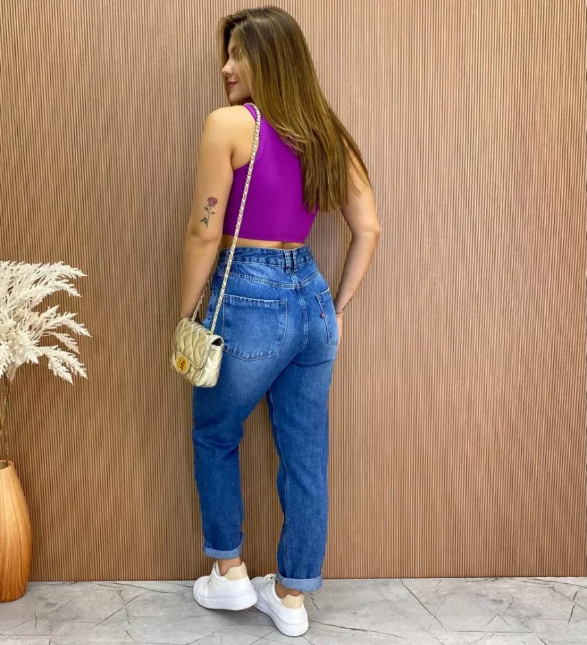 Cropped Feminino Canelado com Bojo Nadador Fúcsia - Fernanda Ramos Store
