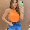 Cropped Feminino Canelado com Bojo Nadador Laranja - Fernanda Ramos Store