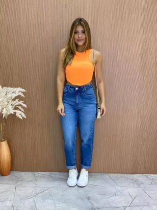 Cropped Feminino Canelado com Bojo Nadador Laranja - Fernanda Ramos Store