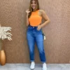 Cropped Feminino Canelado com Bojo Nadador Laranja - Fernanda Ramos Store