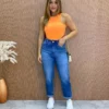 Cropped Feminino Canelado com Bojo Nadador Laranja - Fernanda Ramos Store