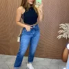 Cropped Feminino Canelado com Bojo Nadador Preto - Fernanda Ramos Store