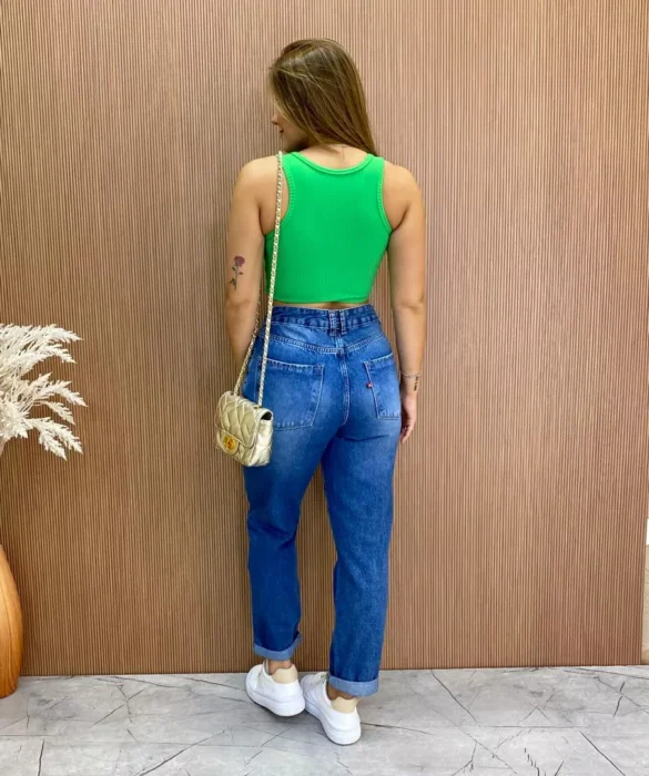 Cropped Feminino Canelado com Bojo Nadador Verde - Fernanda Ramos Store