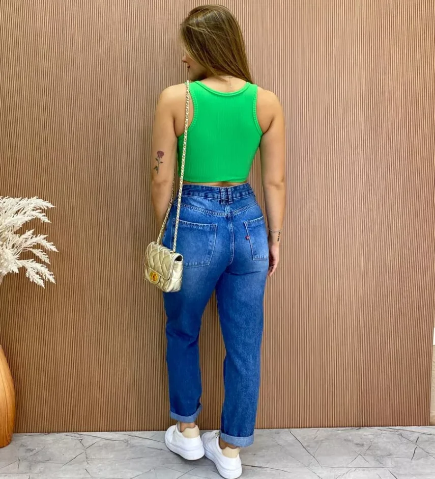 Cropped Feminino Canelado com Bojo Nadador Verde - Fernanda Ramos Store