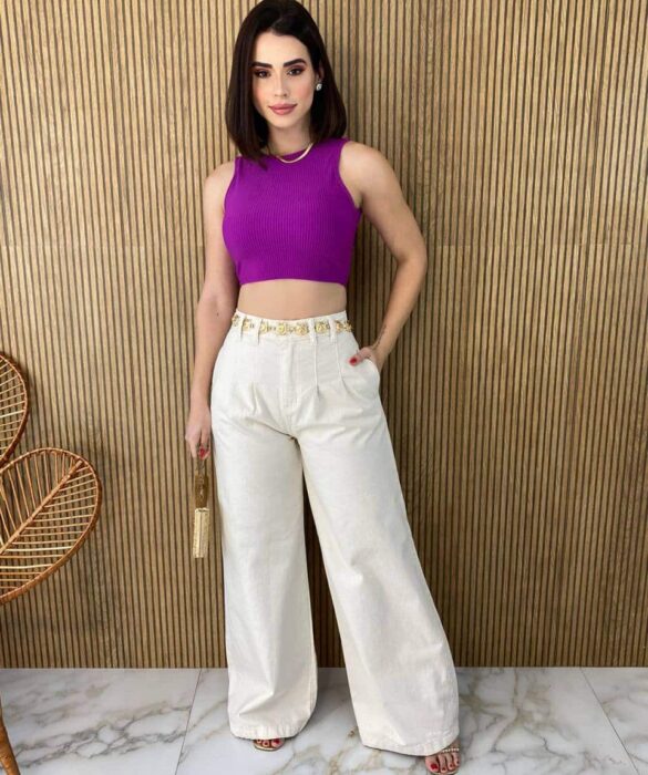 Cropped Feminino Canelado Fúcsia com Bojo - Fernanda Ramos Store