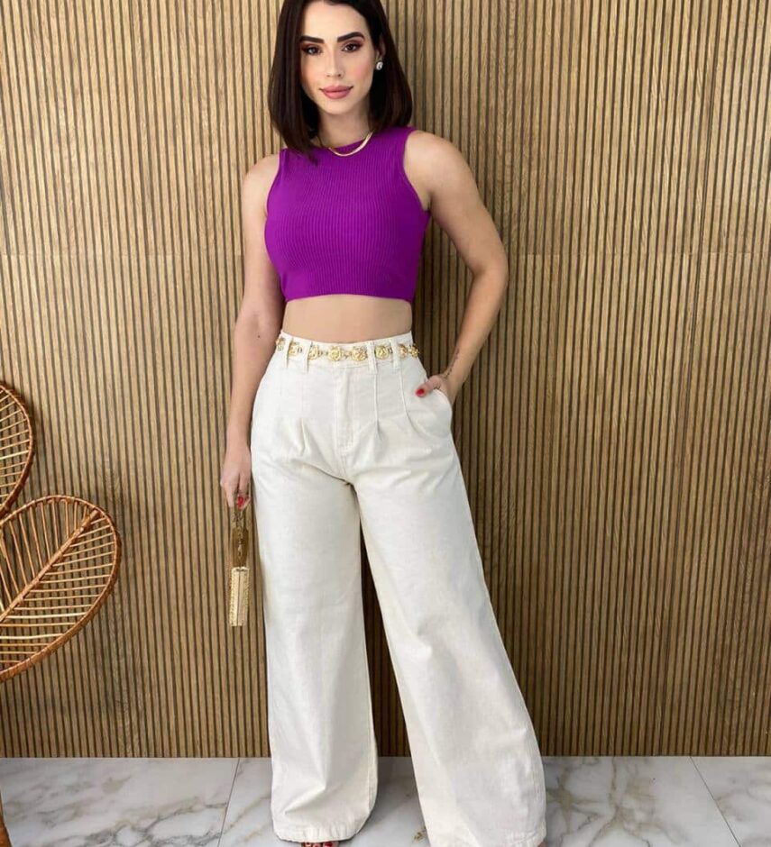 Cropped Feminino Canelado Fúcsia com Bojo - Fernanda Ramos Store