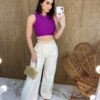 Cropped Feminino Canelado Fúcsia com Bojo - Fernanda Ramos Store