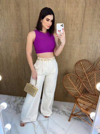 Cropped Feminino Canelado Fúcsia com Bojo - Fernanda Ramos Store