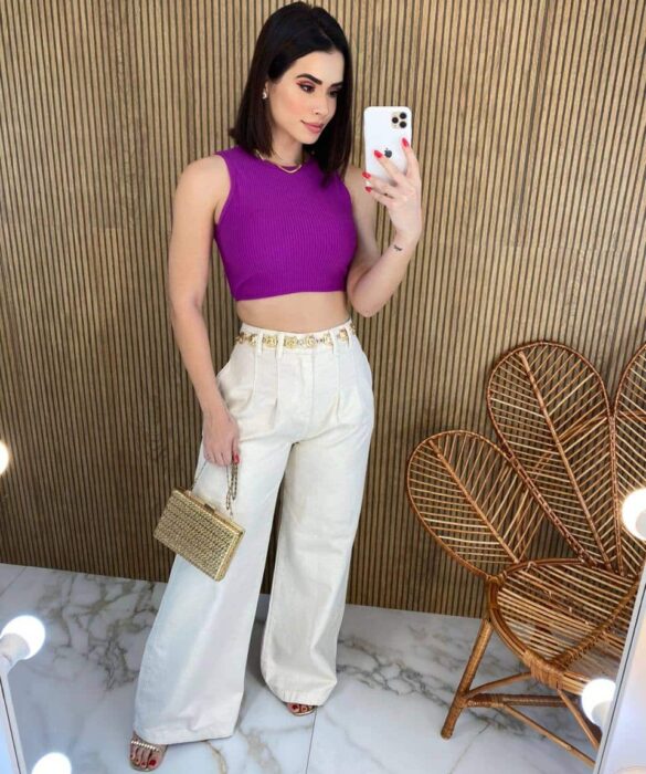 Cropped Feminino Canelado Fúcsia com Bojo - Fernanda Ramos Store