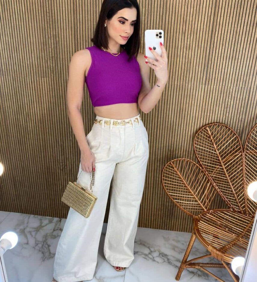 Cropped Feminino Canelado Fúcsia com Bojo - Fernanda Ramos Store