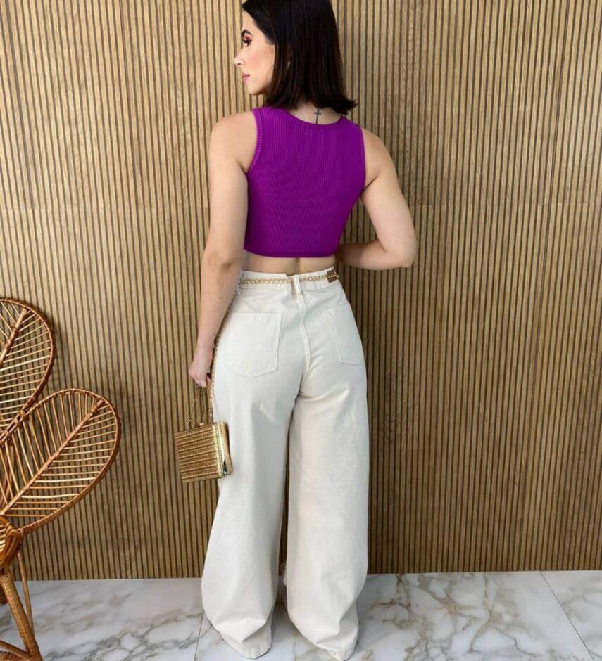 Cropped Feminino Canelado Fúcsia com Bojo - Fernanda Ramos Store