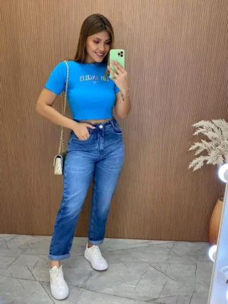 Cropped Feminino Canelado Ribana Azul - Fernanda Ramos Store