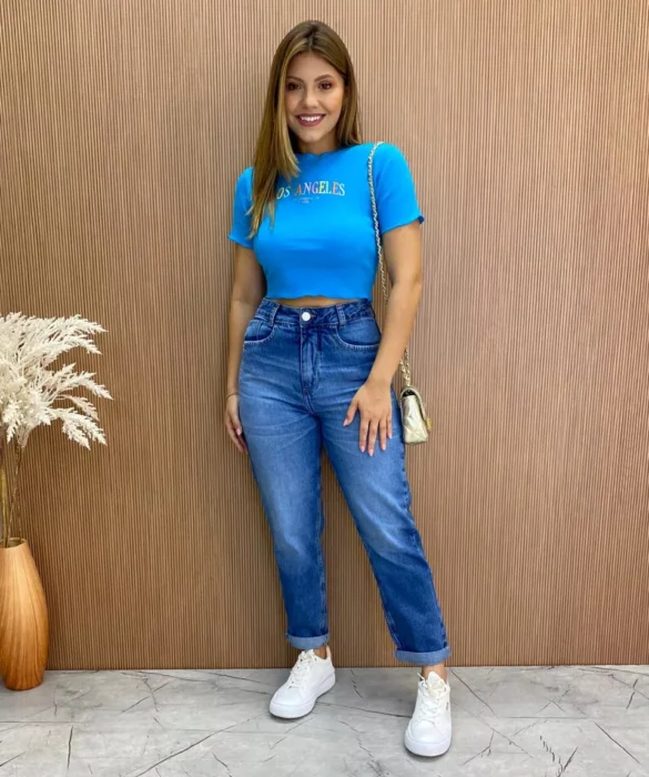 Cropped Feminino Canelado Ribana Azul - Fernanda Ramos Store