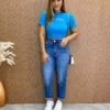 Cropped Feminino Canelado Ribana Azul - Fernanda Ramos Store