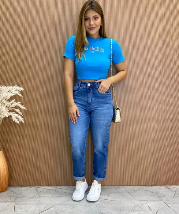 Cropped Feminino Canelado Ribana Azul - Fernanda Ramos Store