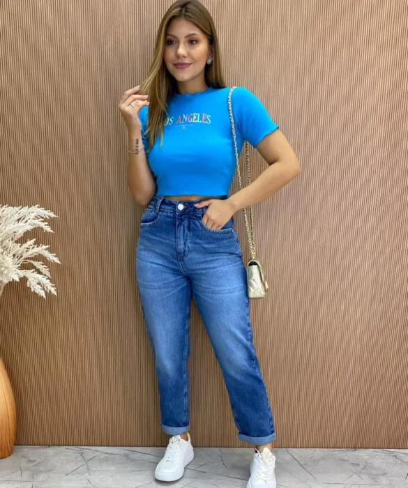 Cropped Feminino Canelado Ribana Azul - Fernanda Ramos Store