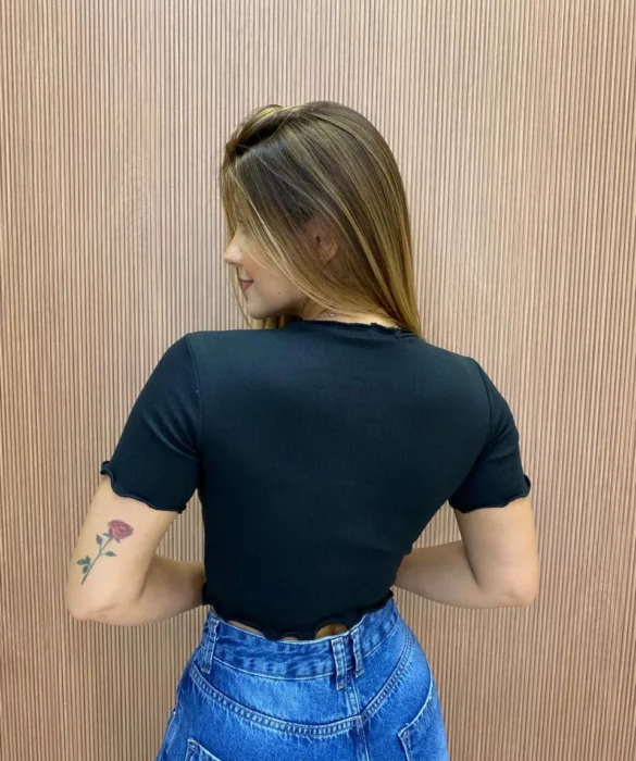 Cropped Feminino Canelado Ribana Preto - Fernanda Ramos Store